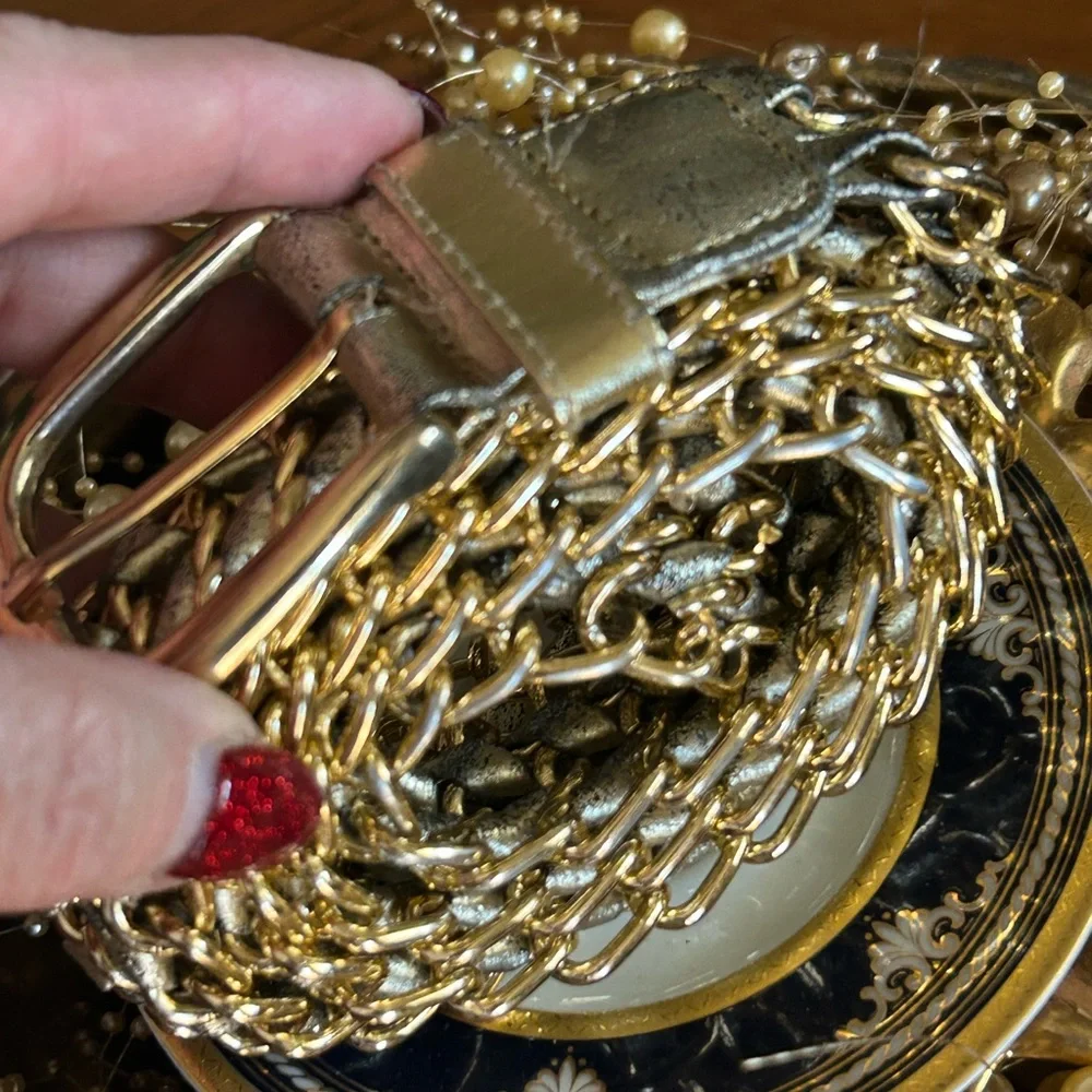 Vintage Gold Leather & Chain Link Belt